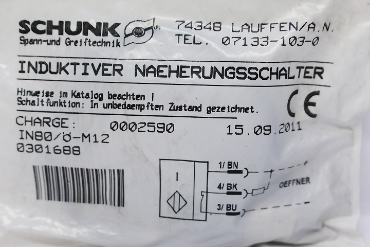 SCHUNK IN 80/O-M12 Inductive proximity switches 0301688