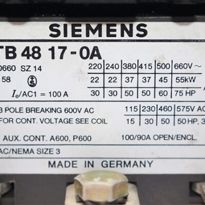 SIEMENS 3TB4817-0A MOTOR STARTERS CONTACTOR 220V
