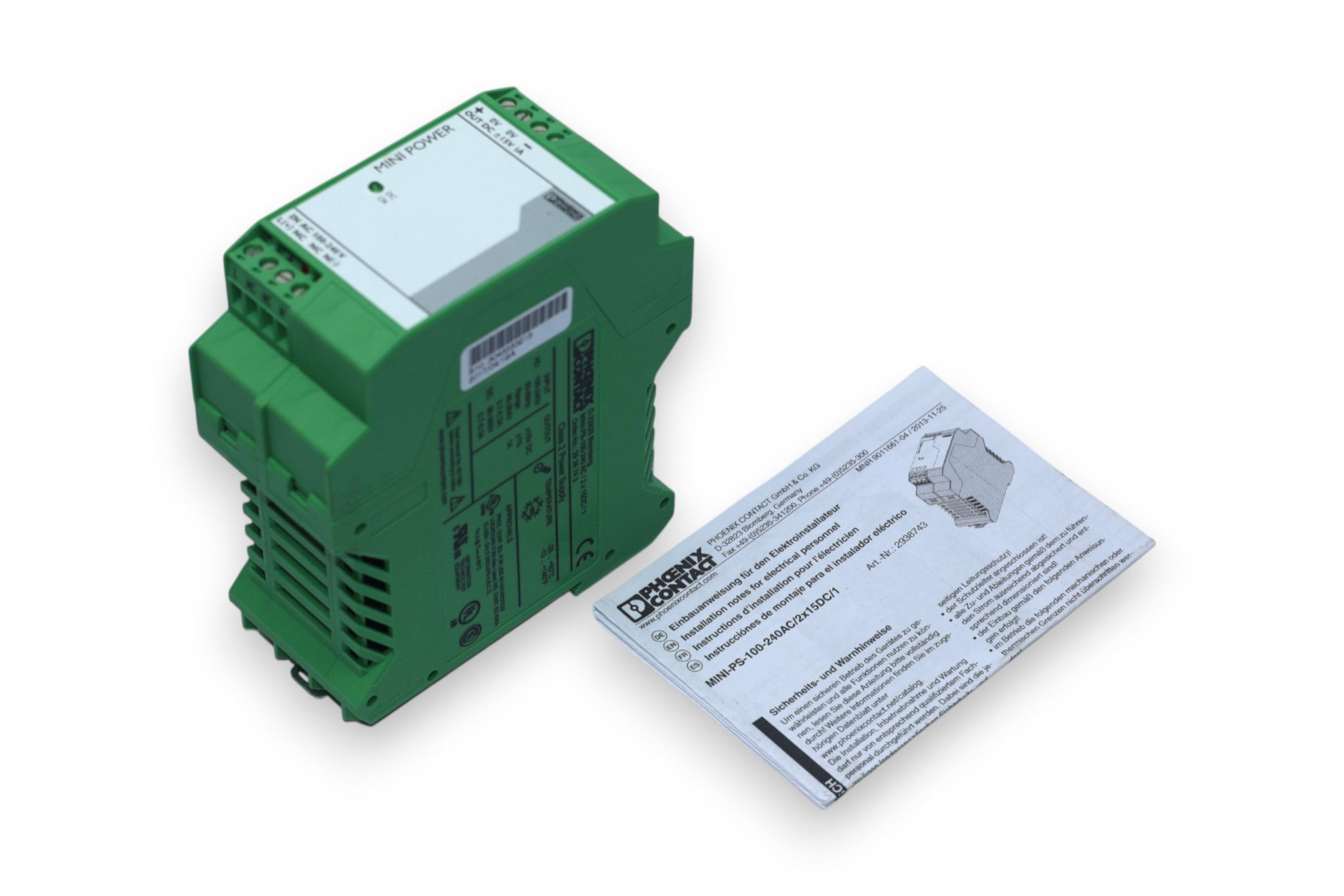 PHOENIX CONTACT MINI-PS-100-240AC/2X15DC/1 POWER SUPPLY 2938743